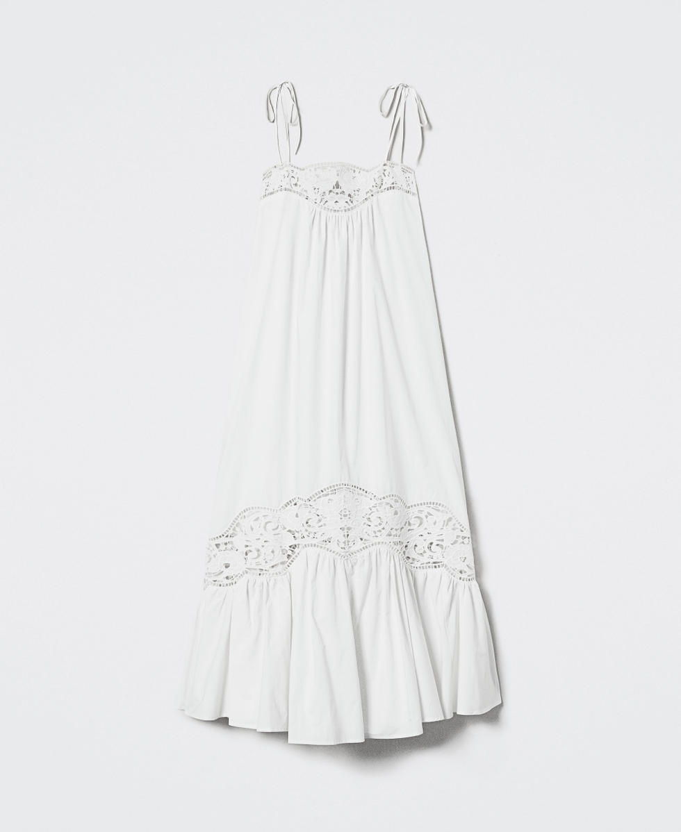 Robe longue en popeline avec broderies anglaises