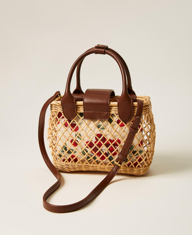 Wicker shoulder bag with pouch Two-tone "Straw" Beige / "Leather" Brown Woman 261TD8252_11617_03