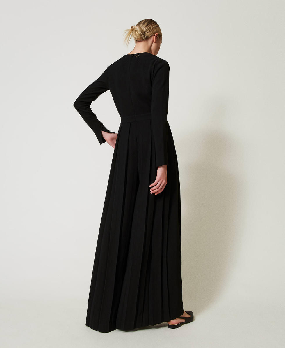 Pleated cr&ecirc;pe jumpsuit with buttons Black Woman 242TT2170_00006_03
