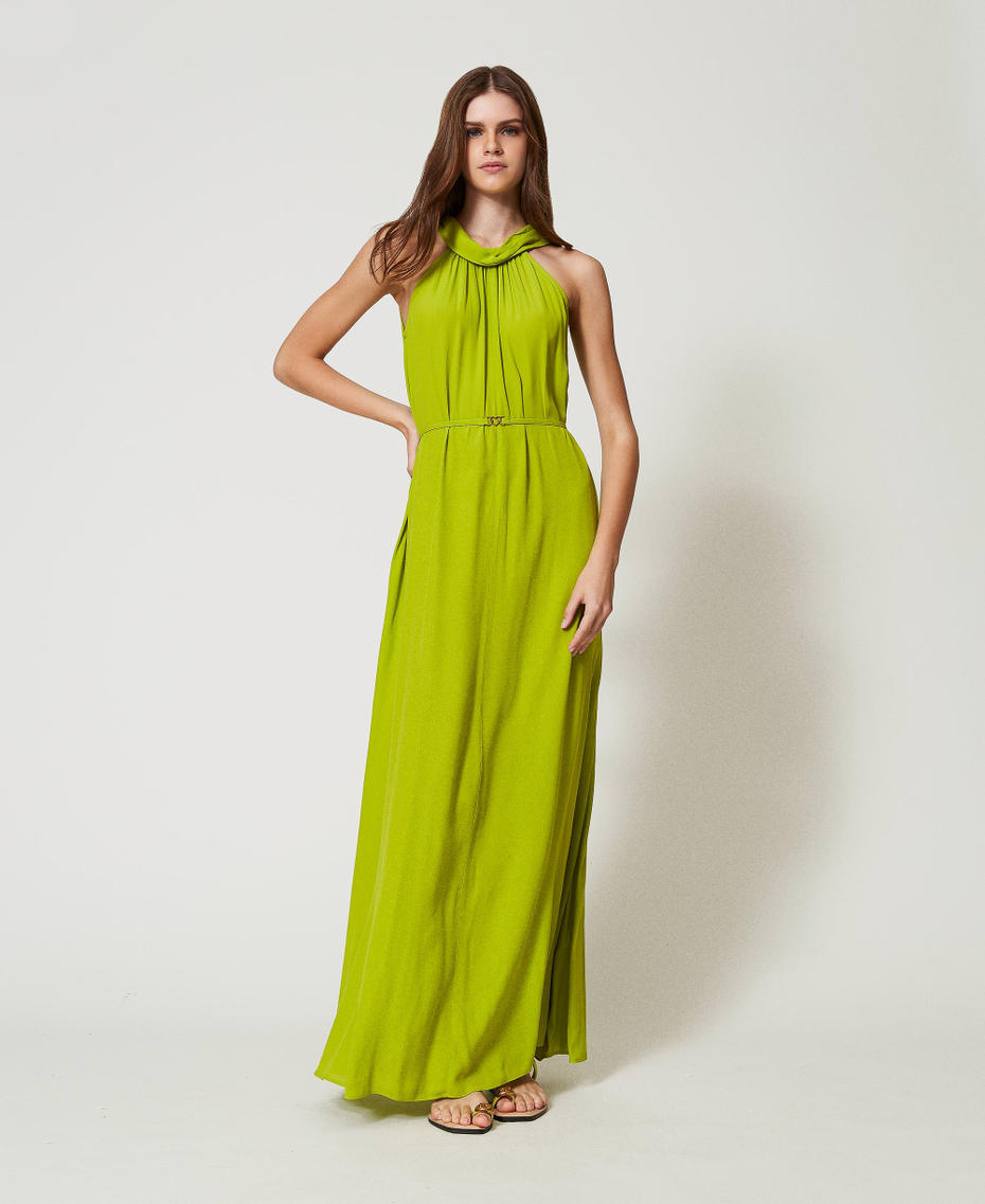 Robe longue avec encolure américaine et ceinture Green Grenoble Femme 251LB2ECC_12131_01