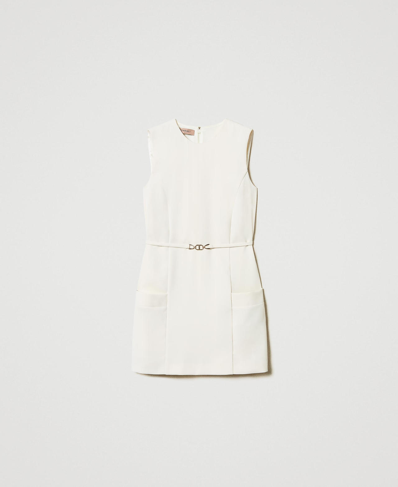 Fluid crêpe tunic with belt Mother Of Pearl Woman 251TP2101_00059_0S