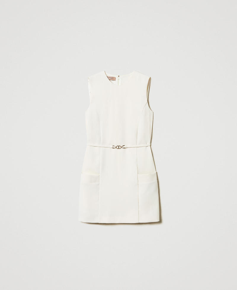 Fluid crêpe tunic with belt Mother Of Pearl Woman 251TP2101_00059_0S