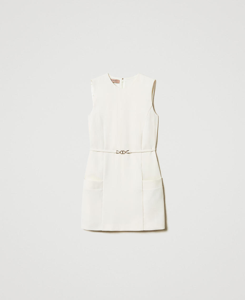 Fluid crêpe tunic with belt Mother Of Pearl Woman 251TP2101_00059_S0