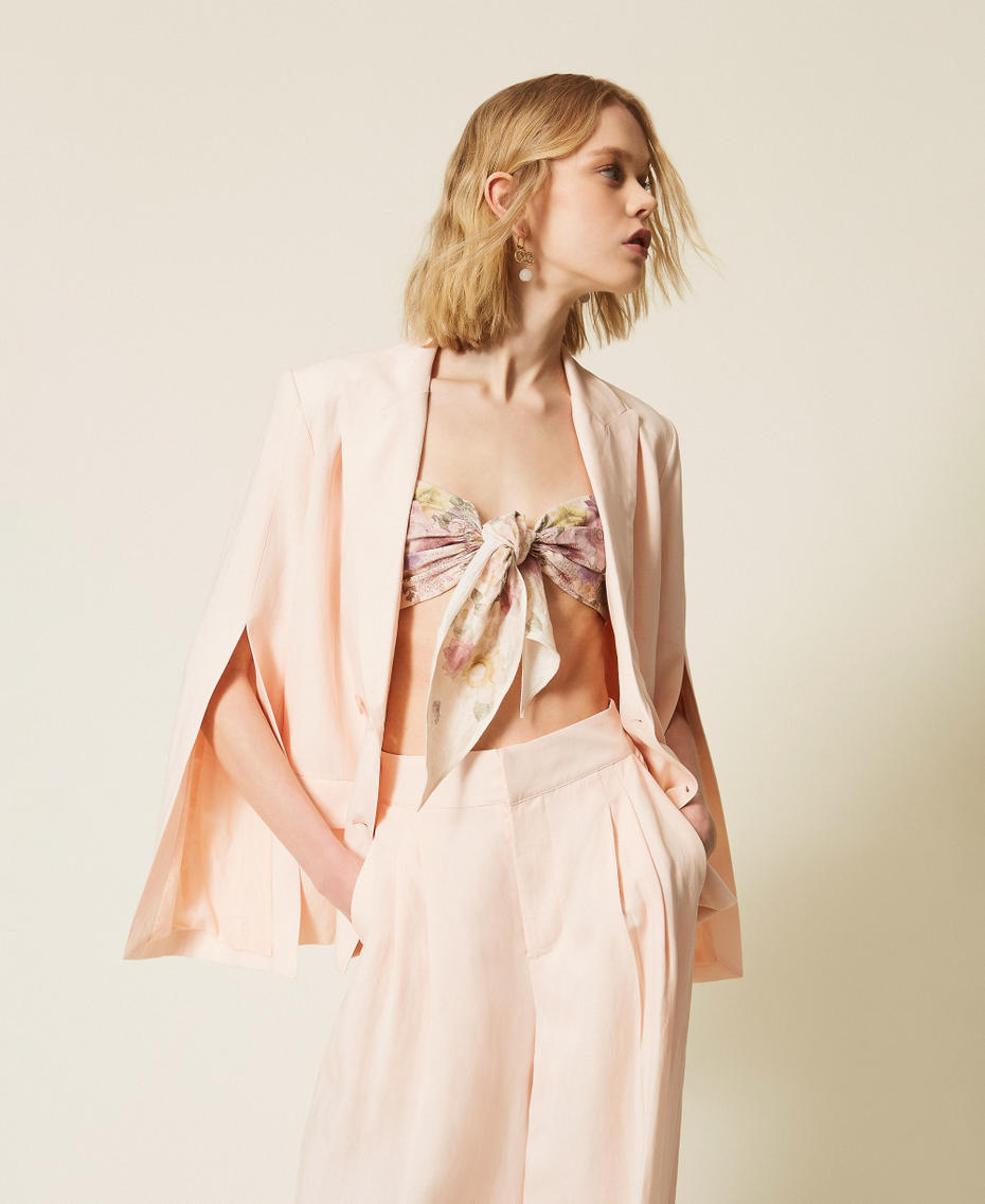 Linen blend double-breasted jacket Pearl Rose Woman 261TT2550_13144_01