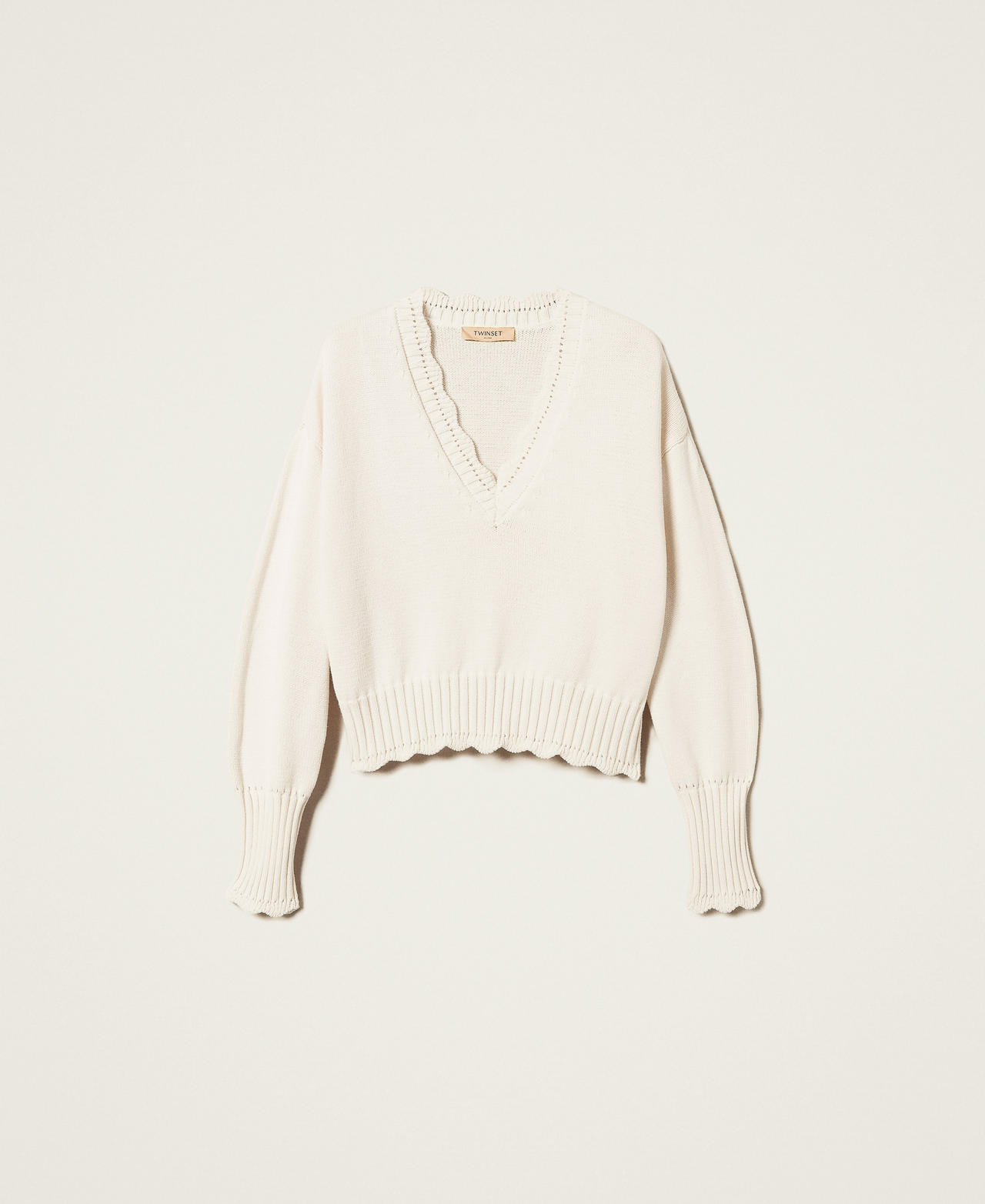 Pullover mit Bogenrändern Perlmutt Frau 251TP3160_00059_0S