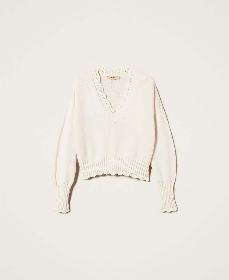 Pullover mit Bogenrändern Perlmutt Frau 251TP3160_00059_0S