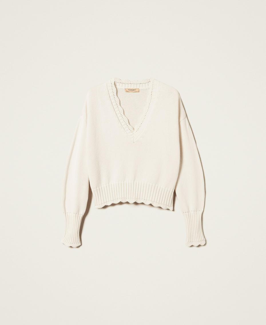 Pullover mit Bogenrändern Perlmutt Frau 251TP3160_00059_S0