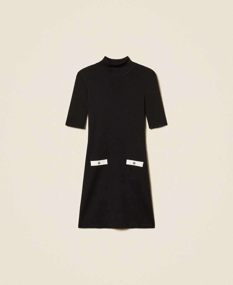 Robe courte en maille ray&eacute;e Bicolore Noir/Blanc Cass&eacute; Femme 261AP3043_11656_S0