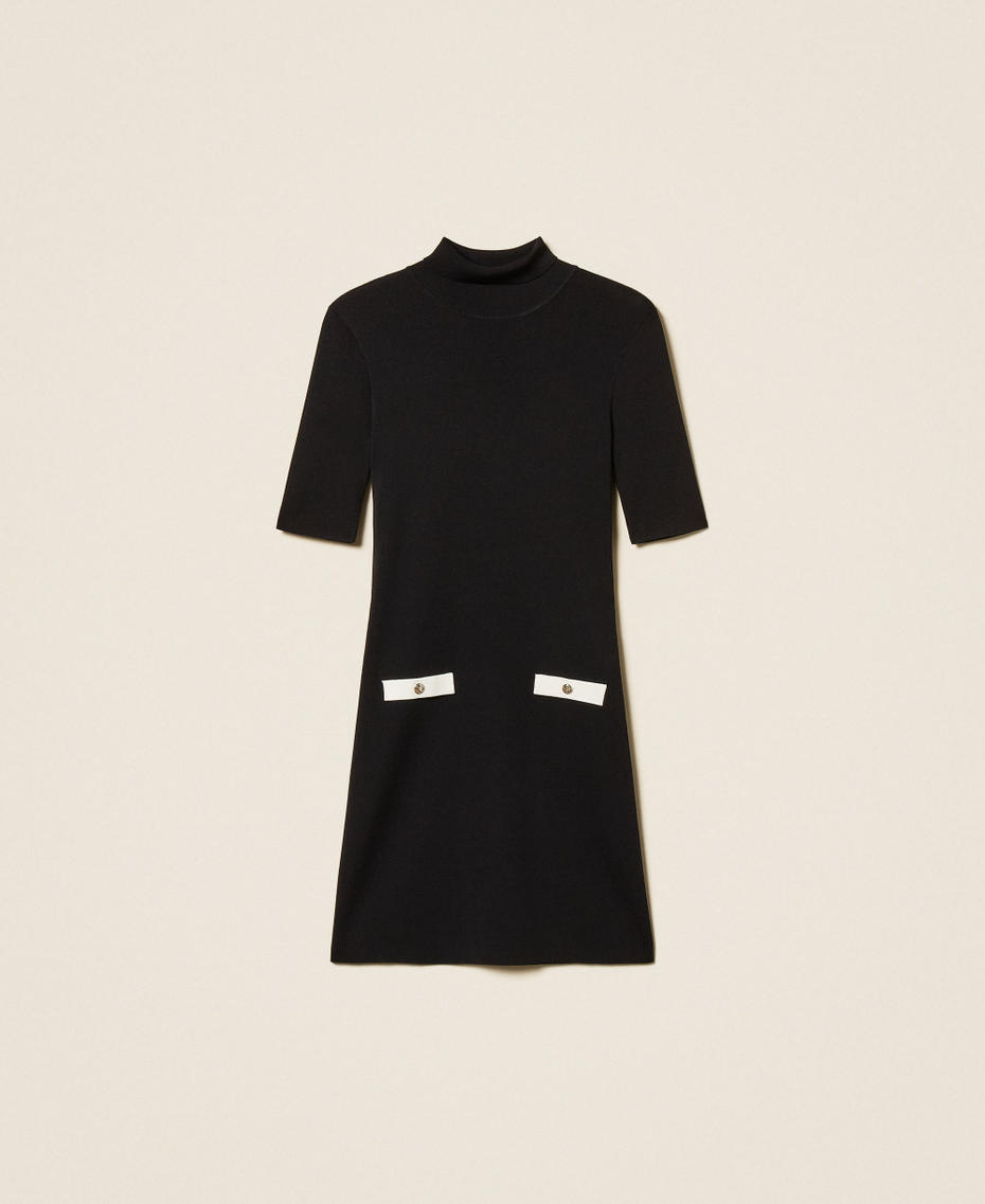 Robe courte en maille ray&eacute;e Bicolore Noir/Blanc Cass&eacute; Femme 261AP3043_11656_S0