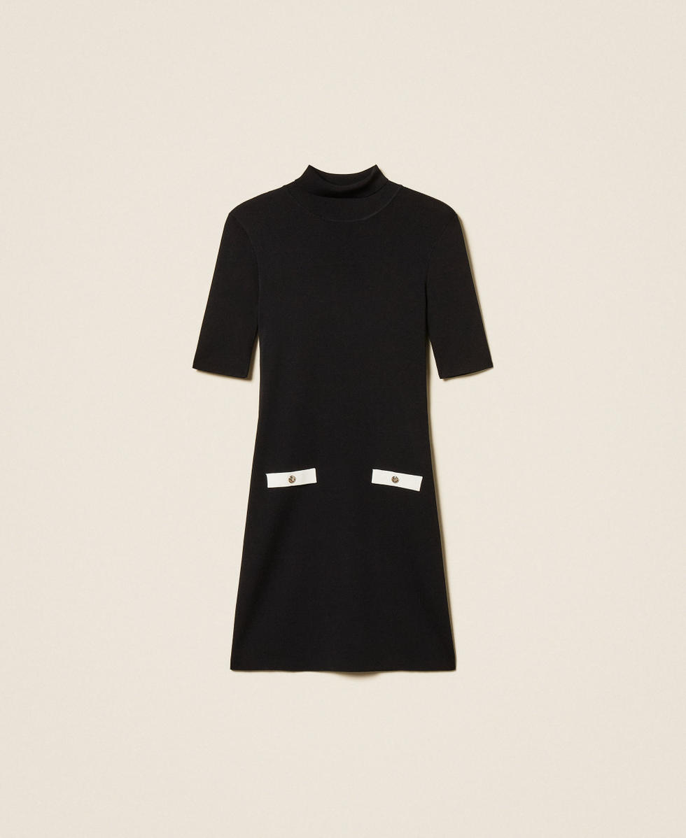 Kurzes Strickkleid mit Streifen Zweifarbig Schwarz / Off White Frau 261AP3043_11656_S0