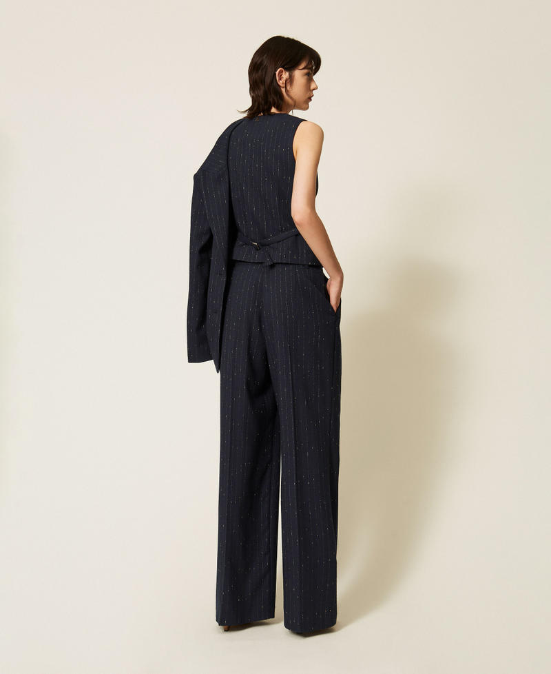 Pantalon palazzo ray&eacute; Bleu Blue Paint Pinstripe Femme 262AP2361_13687_03