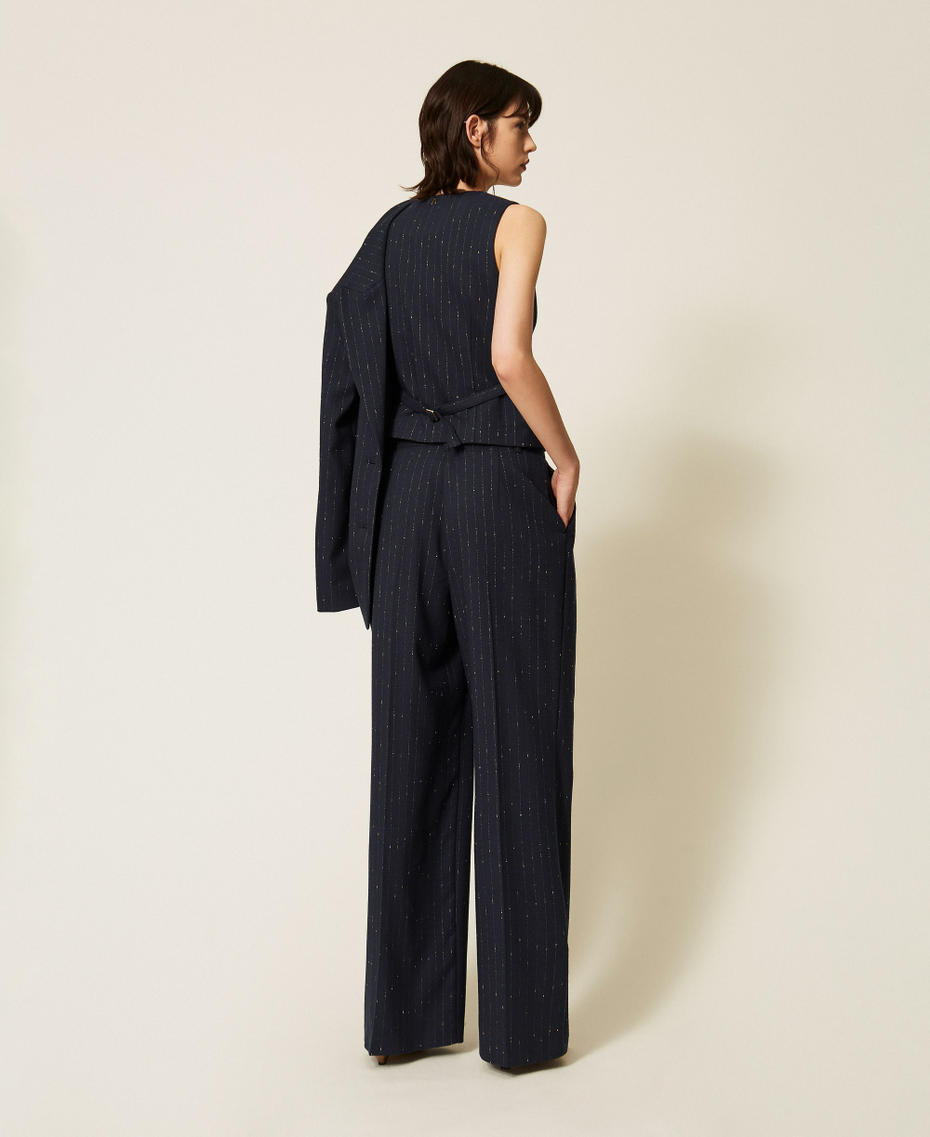 Pantalon palazzo ray&eacute; Bleu Blue Paint Pinstripe Femme 262AP2361_13687_03