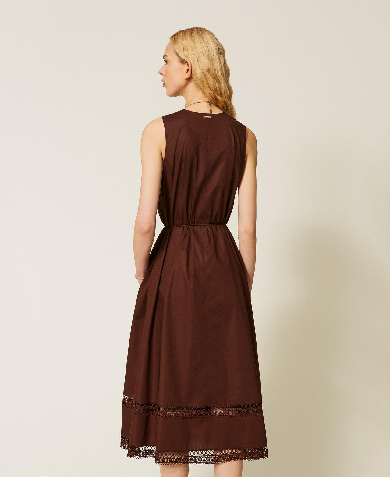 Abito lungo in popeline con ricamo Coffee Liqueur Donna 261TT2250_12110_03
