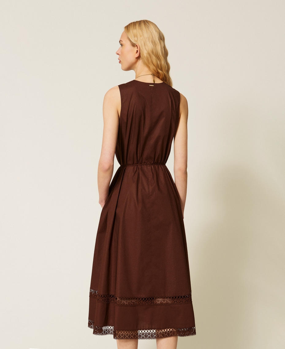 Abito lungo in popeline con ricamo Coffee Liqueur Donna 261TT2250_12110_03