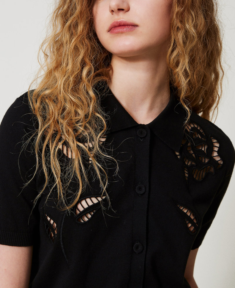 Camicia in maglia con ricami Nero Donna 251AX3011_00006_03