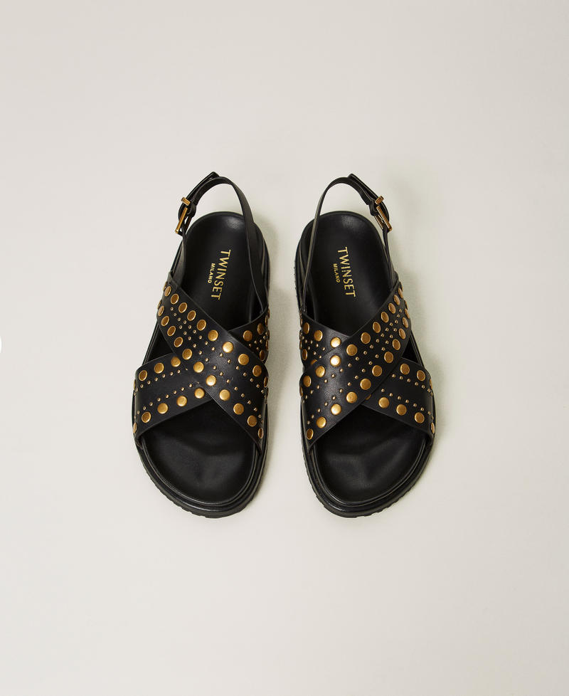 Leather sandals with studs Black Woman 251TGT070_00006_04