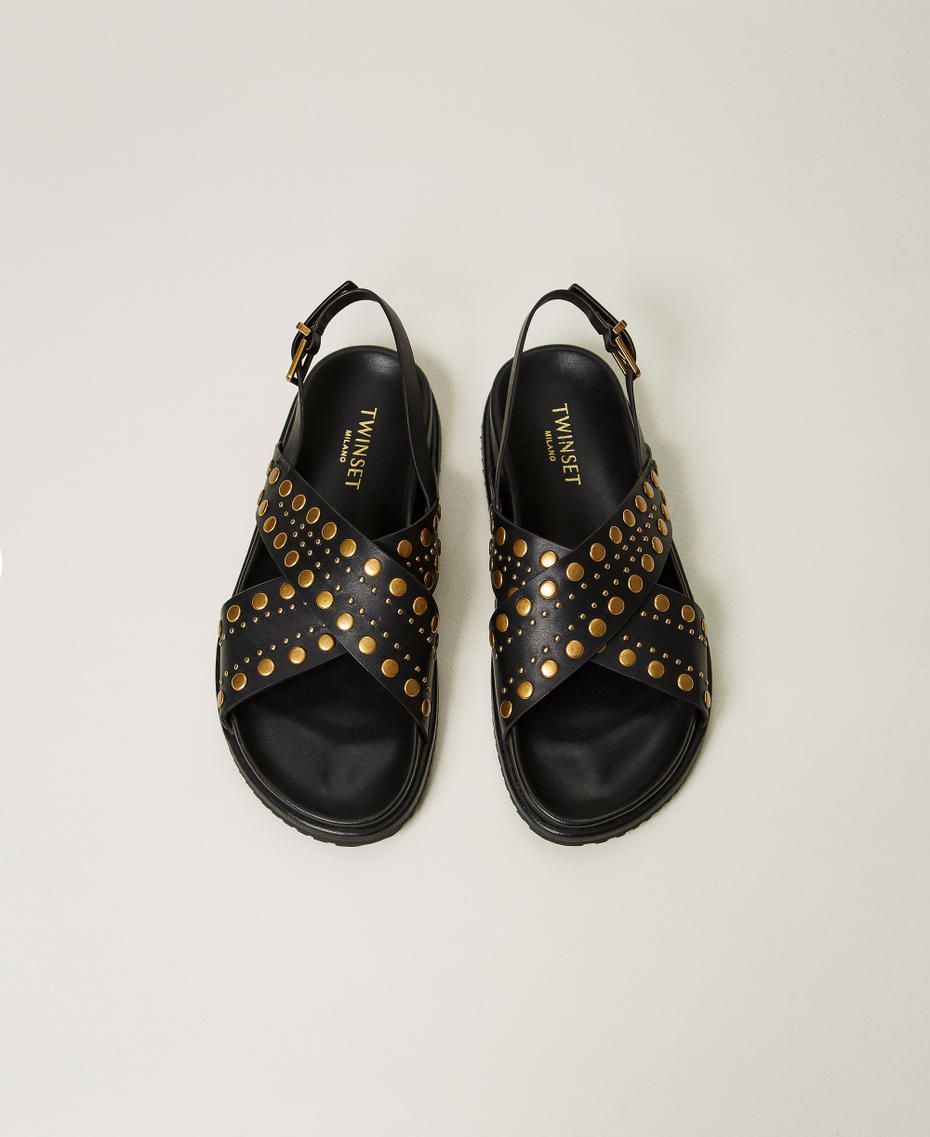 Leather sandals with studs Black Woman 251TGT070_00006_04