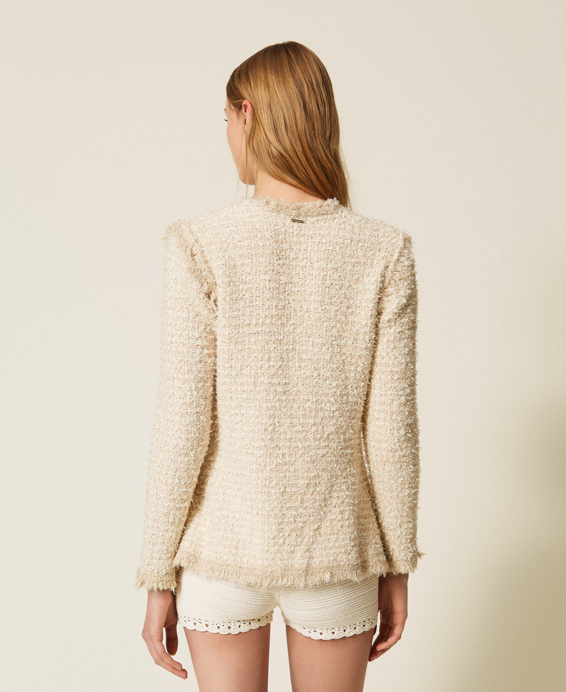 Jacquard knit jacket with lurex Parchment Beige Jacquard Woman 261TP3340_13387_03