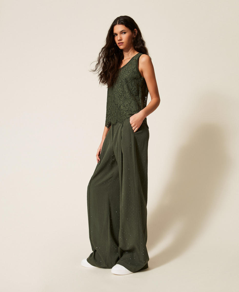 Pantal&oacute;n de sarga con tachuelas Verde &laquo;Thyme&raquo; Mujer 261LL2PDD_12843_02