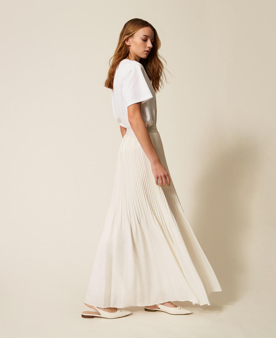 Pleated cr&ecirc;pe de Chine long skirt Lily Woman 261TE2113_00381_01
