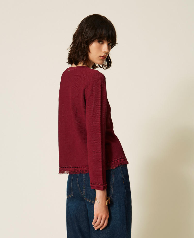 Cardigan in maglia con frange Bordeaux Donna 262TP3Q23_00020_03