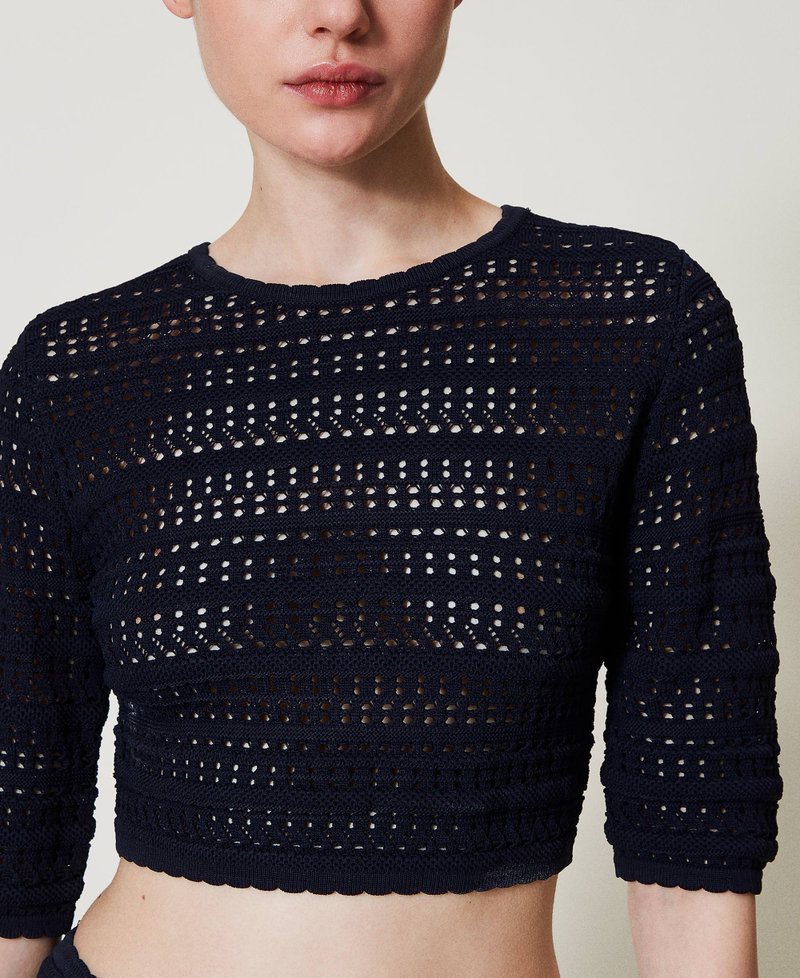 Jersey cropped perforado Blue Night Mujer 251TP3192_00238_04