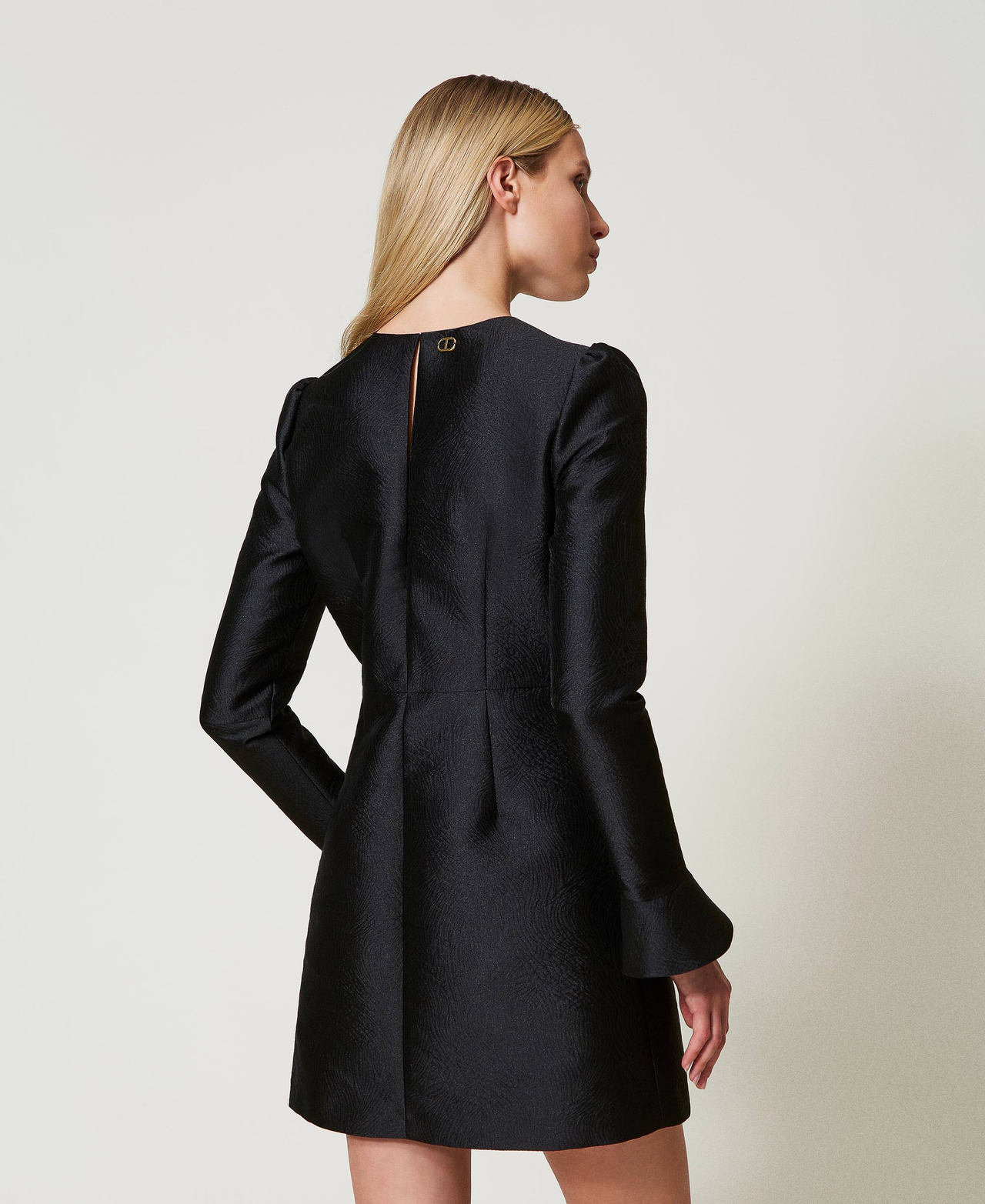 Short brocade jacquard dress Black Brocade Jacquard Woman 251TP2244_12304_03