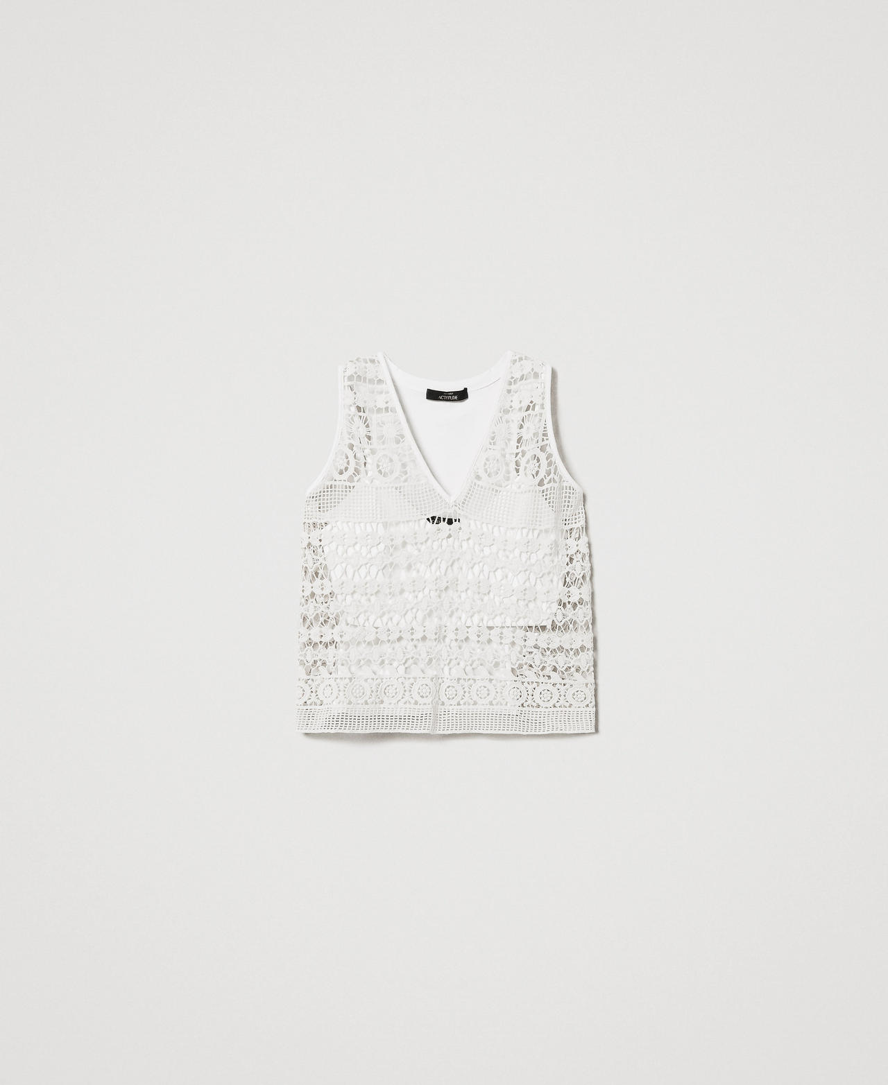 Macramé laceand jersey top Sugar White Woman 251AP2501_00632_0S