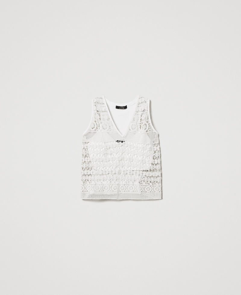Macramé laceand jersey top Sugar White Woman 251AP2501_00632_0S