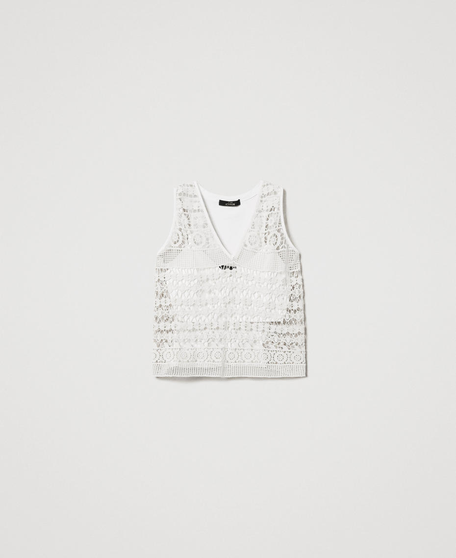 Top in pizzo macram&egrave; e jersey Bianco Sugar Donna 251AP2501_00632_S0