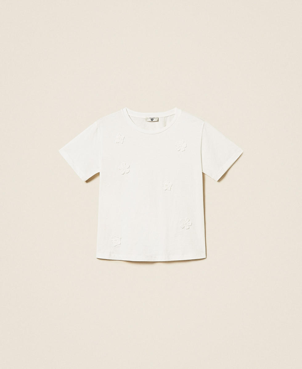 T-shirt ajust&eacute; avec fleurs au crochet Off White Femme 261LB2AHH_00526_S0