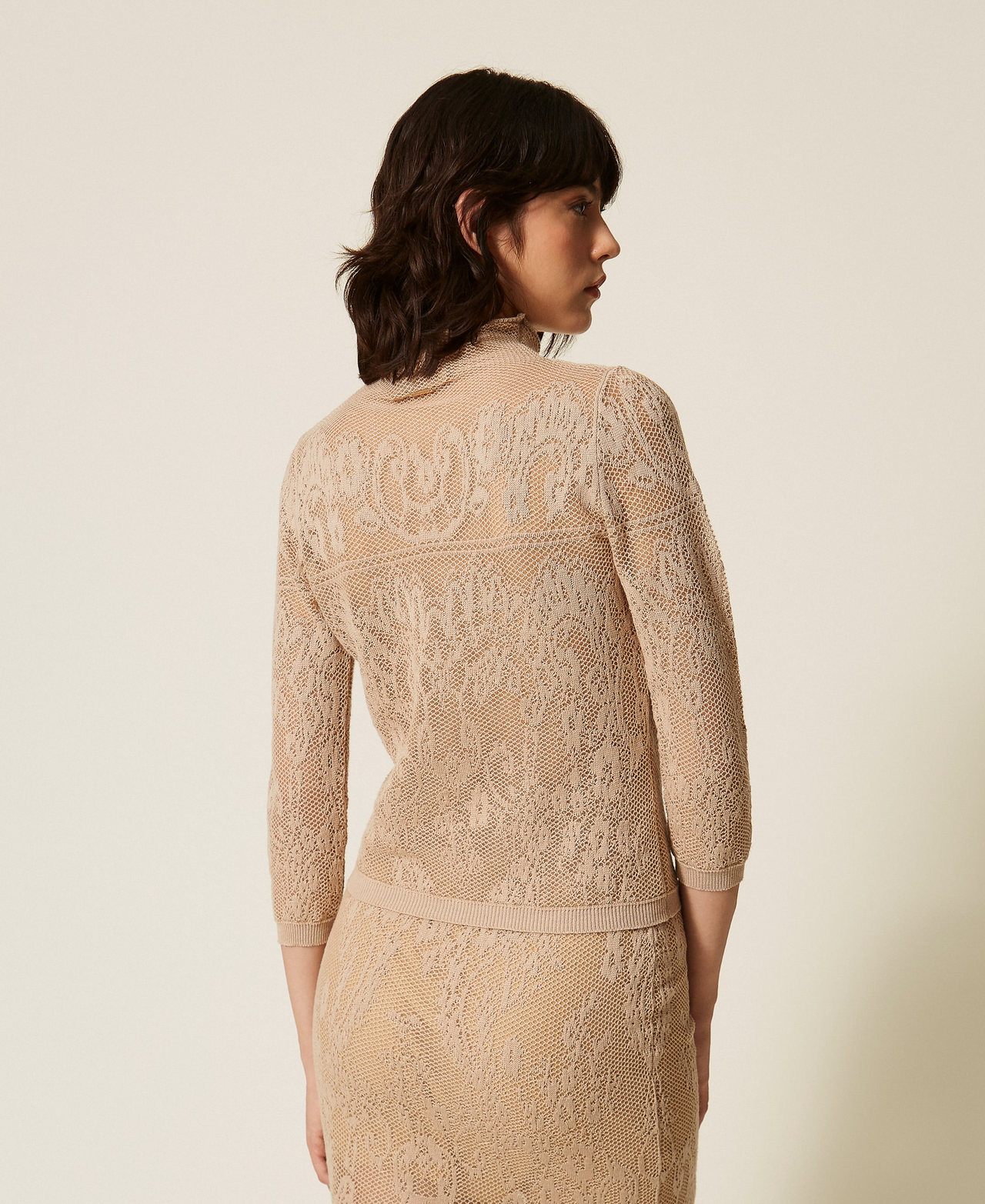 Stehkragenpullover mit Jacquard-Verarbeitung "Helles Nougat"-Beige Frau 262TF3031_14066_03