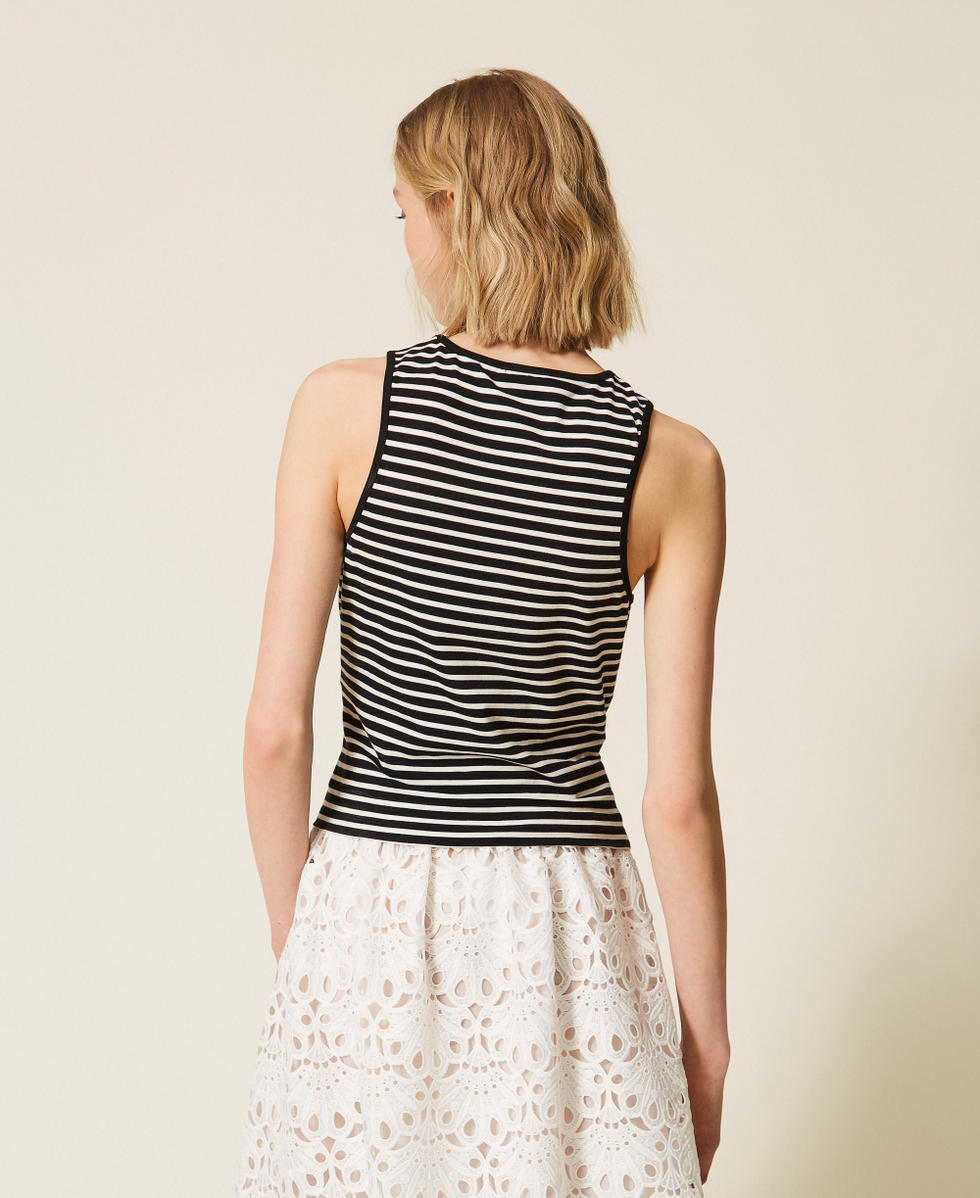 Top de jacquard con rayas Raya Negro / Blanco Roto Mujer 261LM2GAA_13582_03