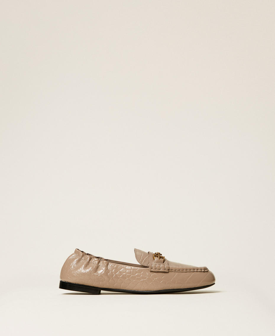 Leather moccasins with crocodile print Putty Croc Print Woman 262TGT200_14042_01