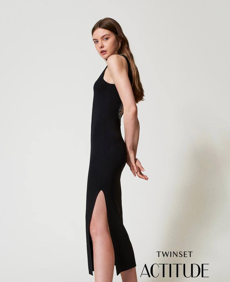 Long knit dress with sequins Black Woman 251AP3130_00006_PA