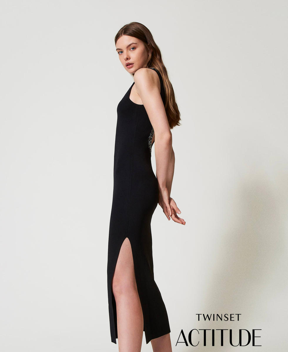 Robe longue en maille avec sequins Noir Femme 251AP3130_00006_PA