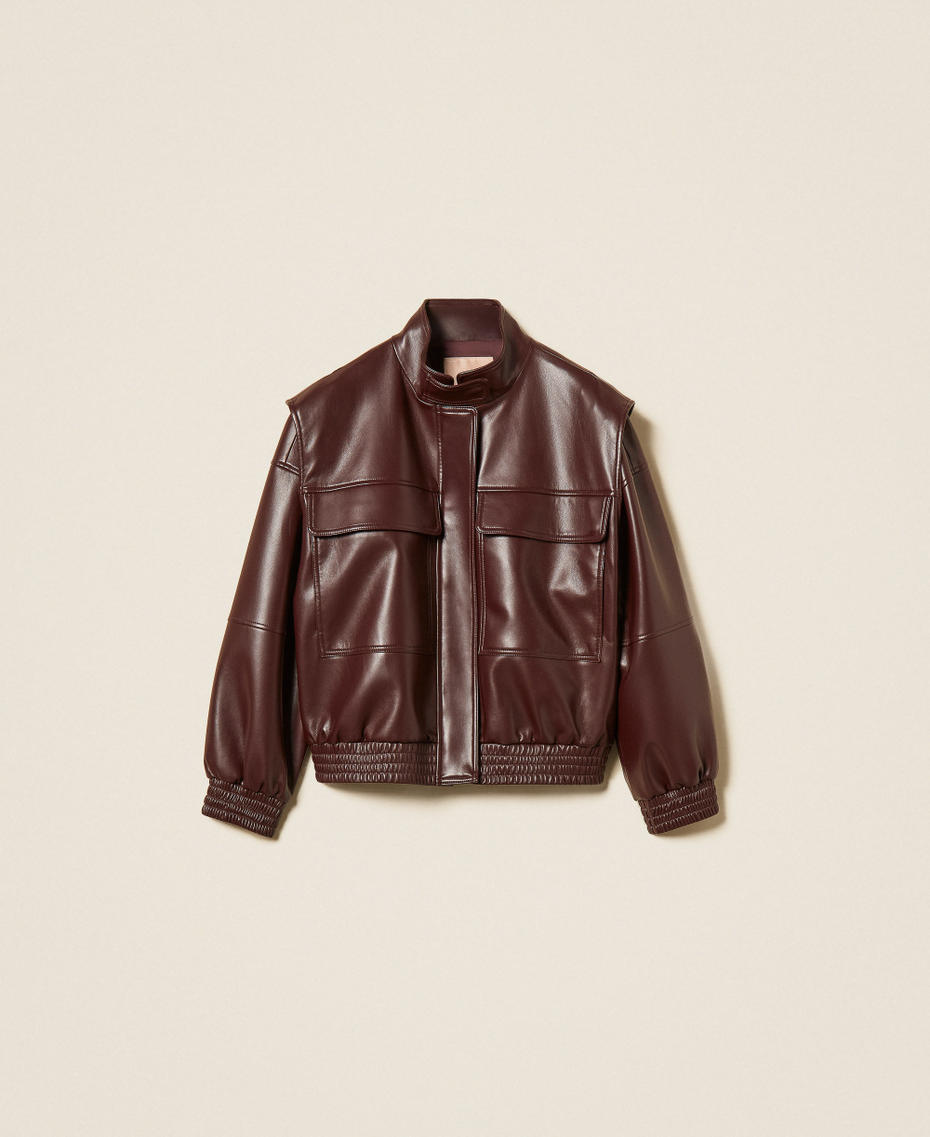 Faux leather bomber jacket with pockets Dark Bordeaux Woman 262TT2060_14057_S0