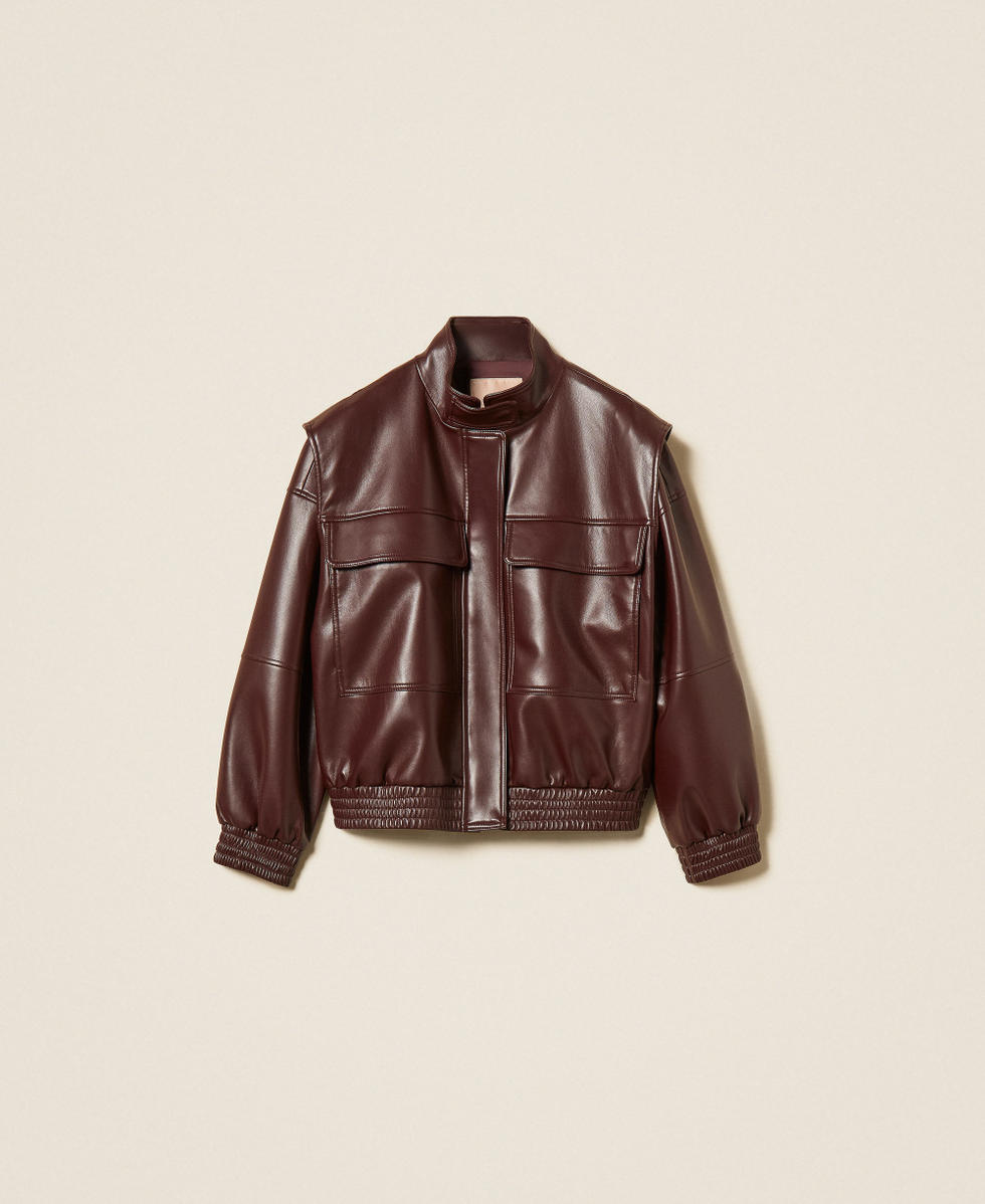 Bomber effet cuir avec poches Bordeaux Fonc&eacute; Femme 262TT2060_14057_S0