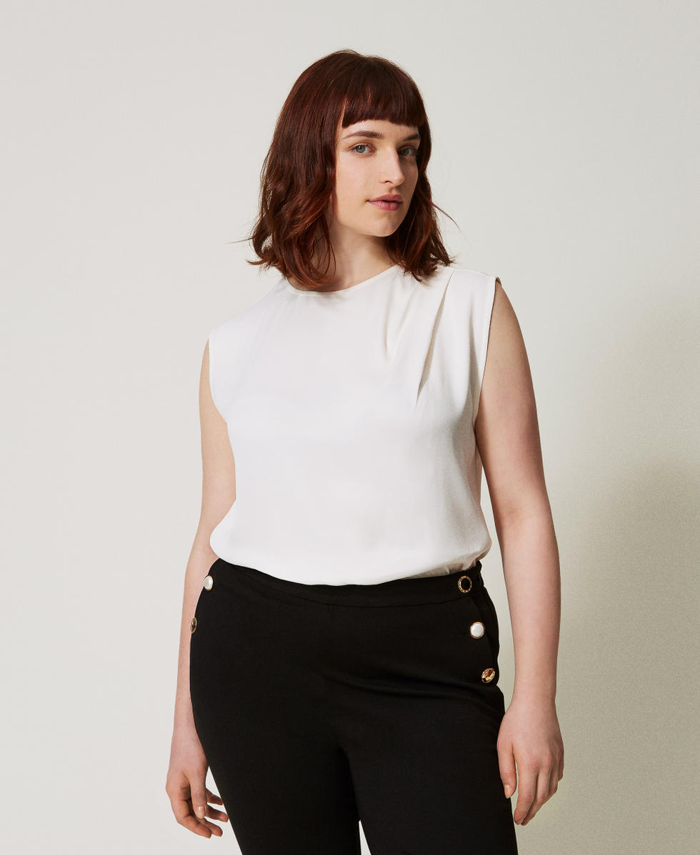 Shiny satin top with pleats Mother Of Pearl Woman 251TP2652_00059_01