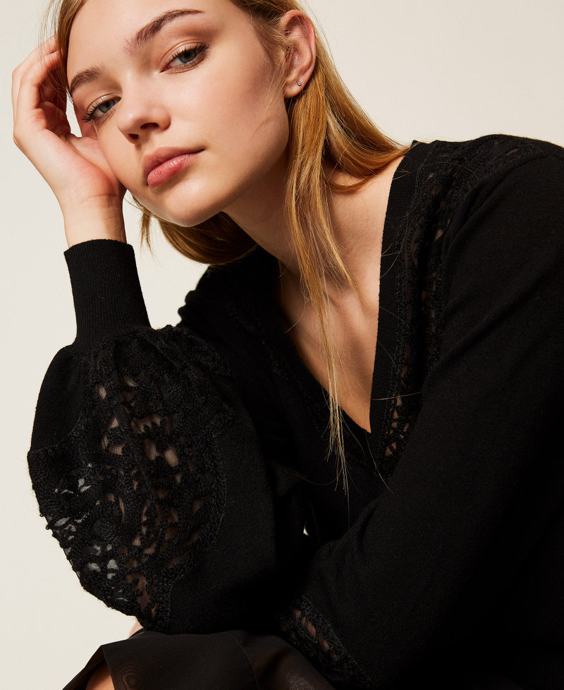 Jumper with embroidered inlays Black Woman 252TT3440_00006_PD
