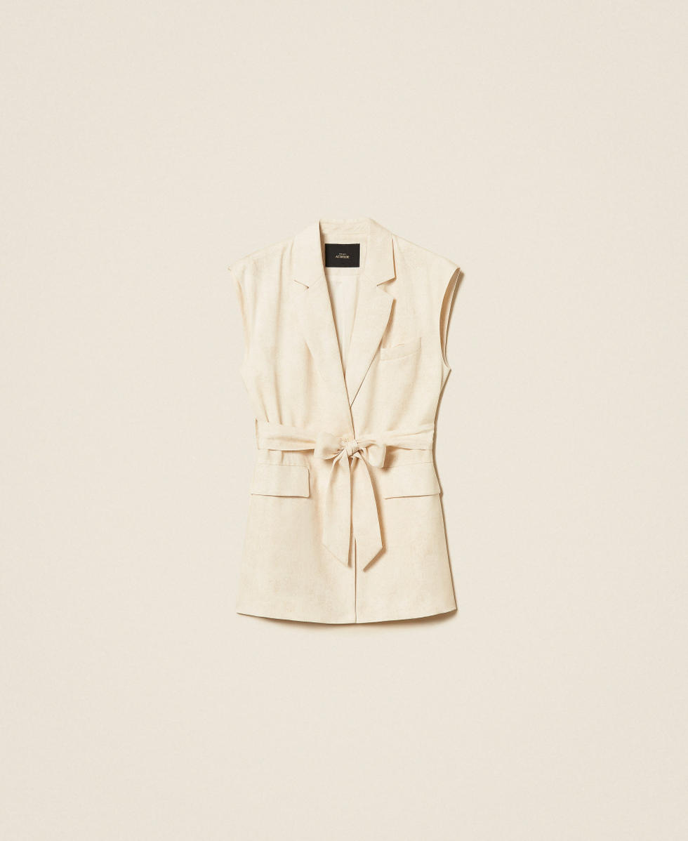 Sleeveless jacket with print and belt Burn Wash Printed Beige Safari Woman 261AT2130_13461_S0