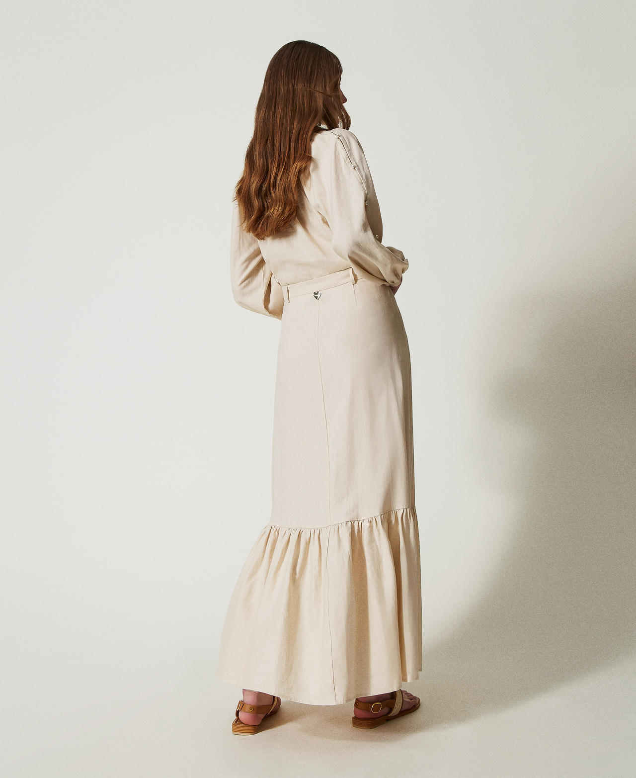 Gonna lunga in misto lino Almond Beige Donna 251LM2QEE_12363_03