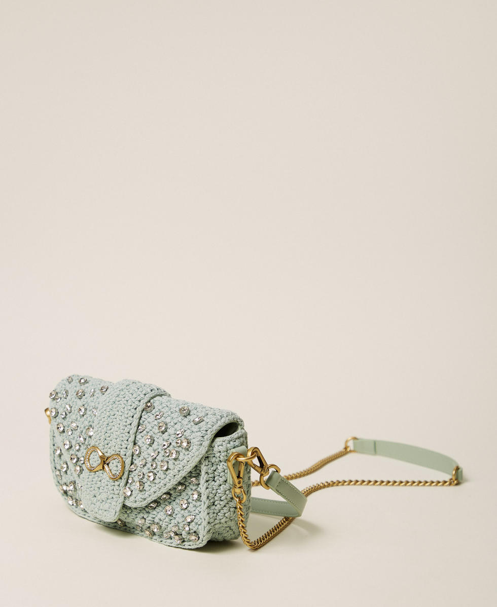 Crochet shoulder bag with rhinestones