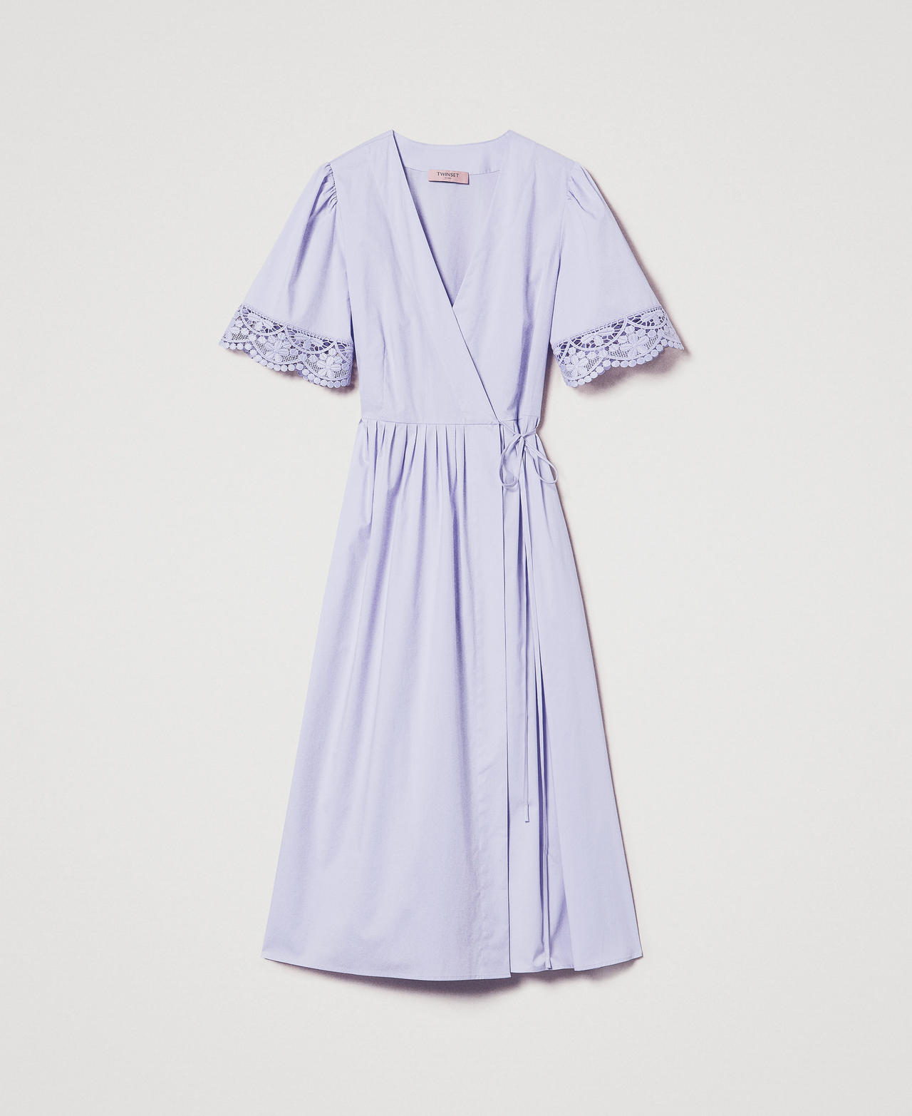 Midi dress in poplin with lace Lilac Flowers Woman 251TT2091_00703_0S