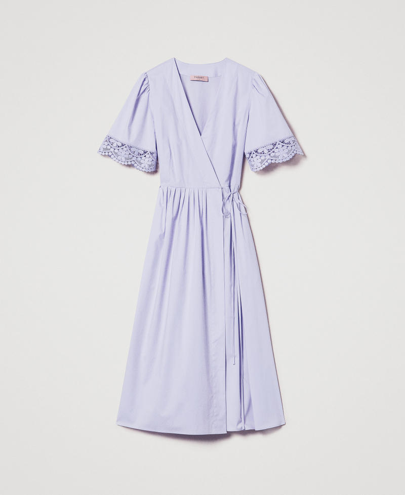 Midi dress in poplin with lace Lilac Flowers Woman 251TT2091_00703_S0