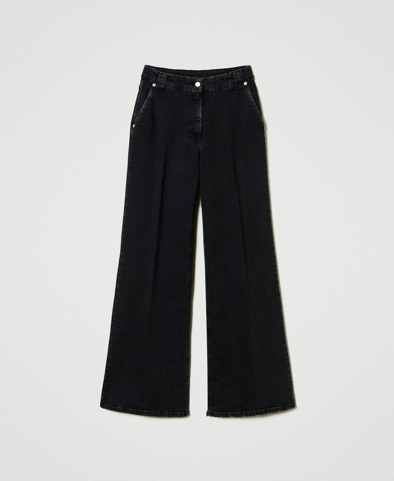 Wide leg jeans with permanent crease Black Denim Woman 251AP2373_01103_S0