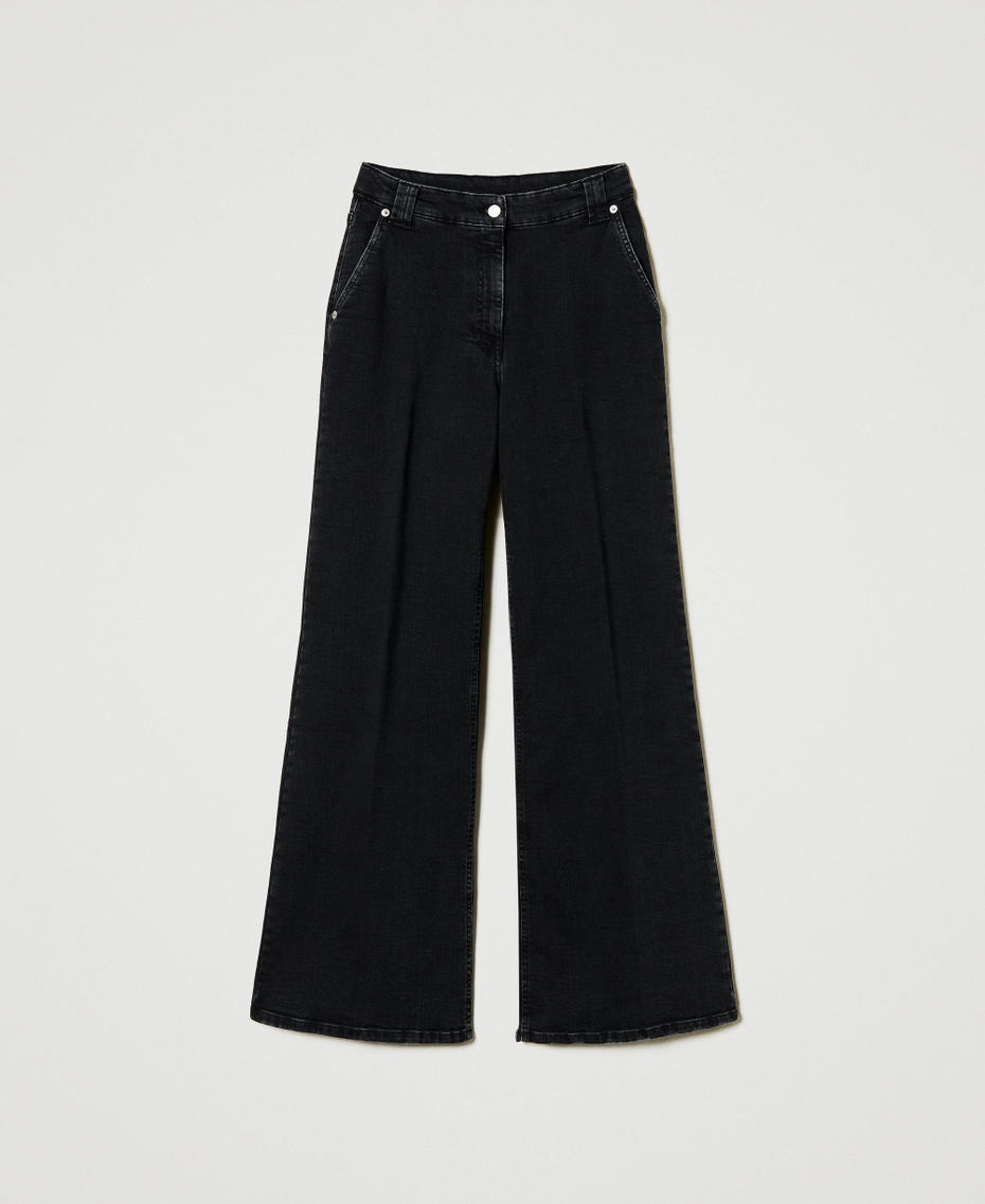 Wide leg jeans with permanent crease Black Denim Woman 251AP2373_01103_S0