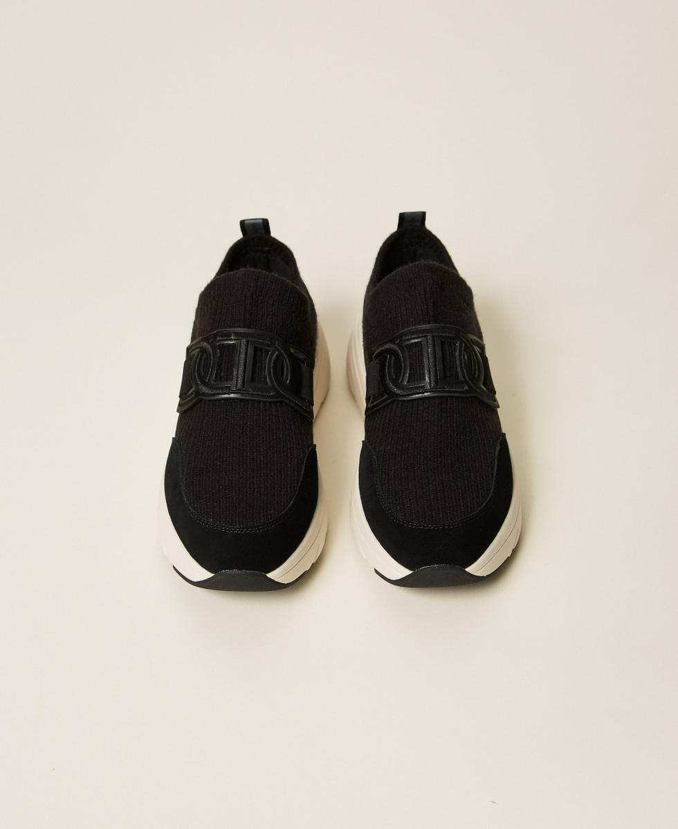 Fabric running trainers with Oval T Black Woman 252TCP016_00006_04