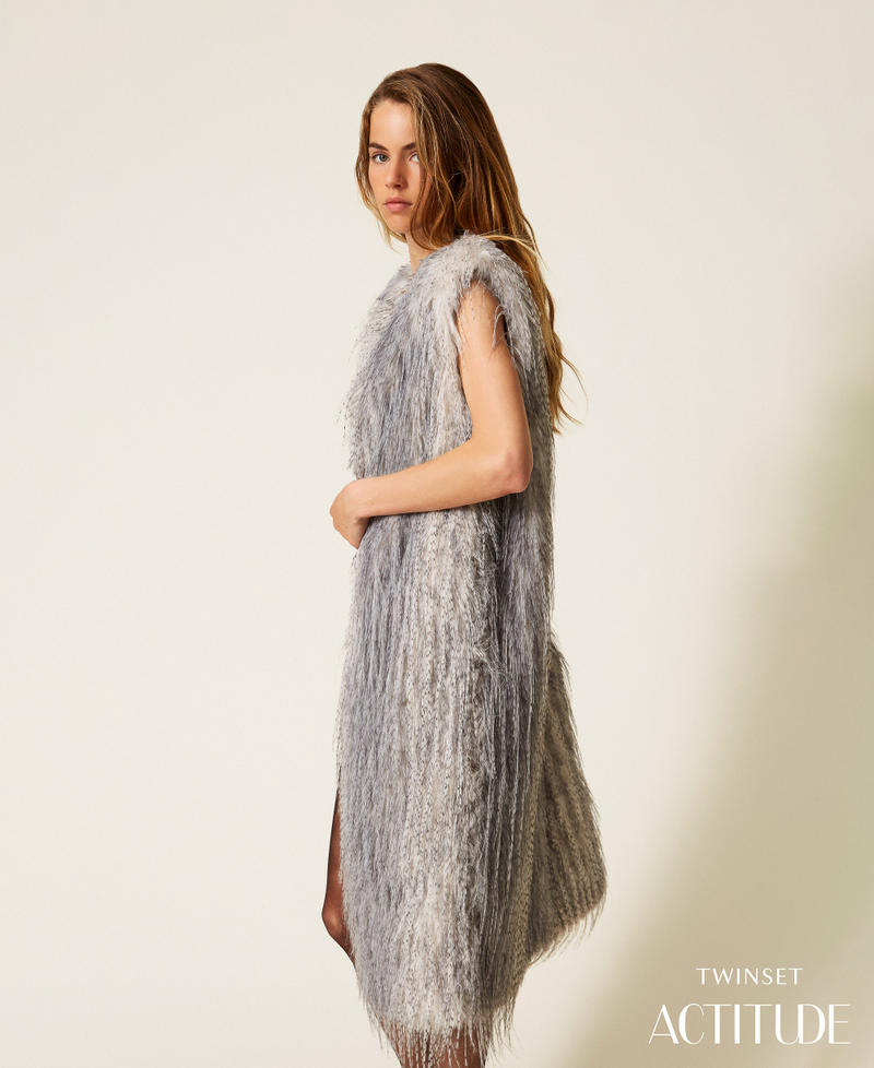 Long faux fur sleeveless jacket Shaded Grey Ash Woman 252AP2540_12684_04