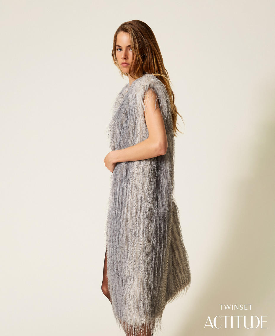 Long faux fur sleeveless jacket Shaded Grey Ash Woman 252AP2540_12684_04